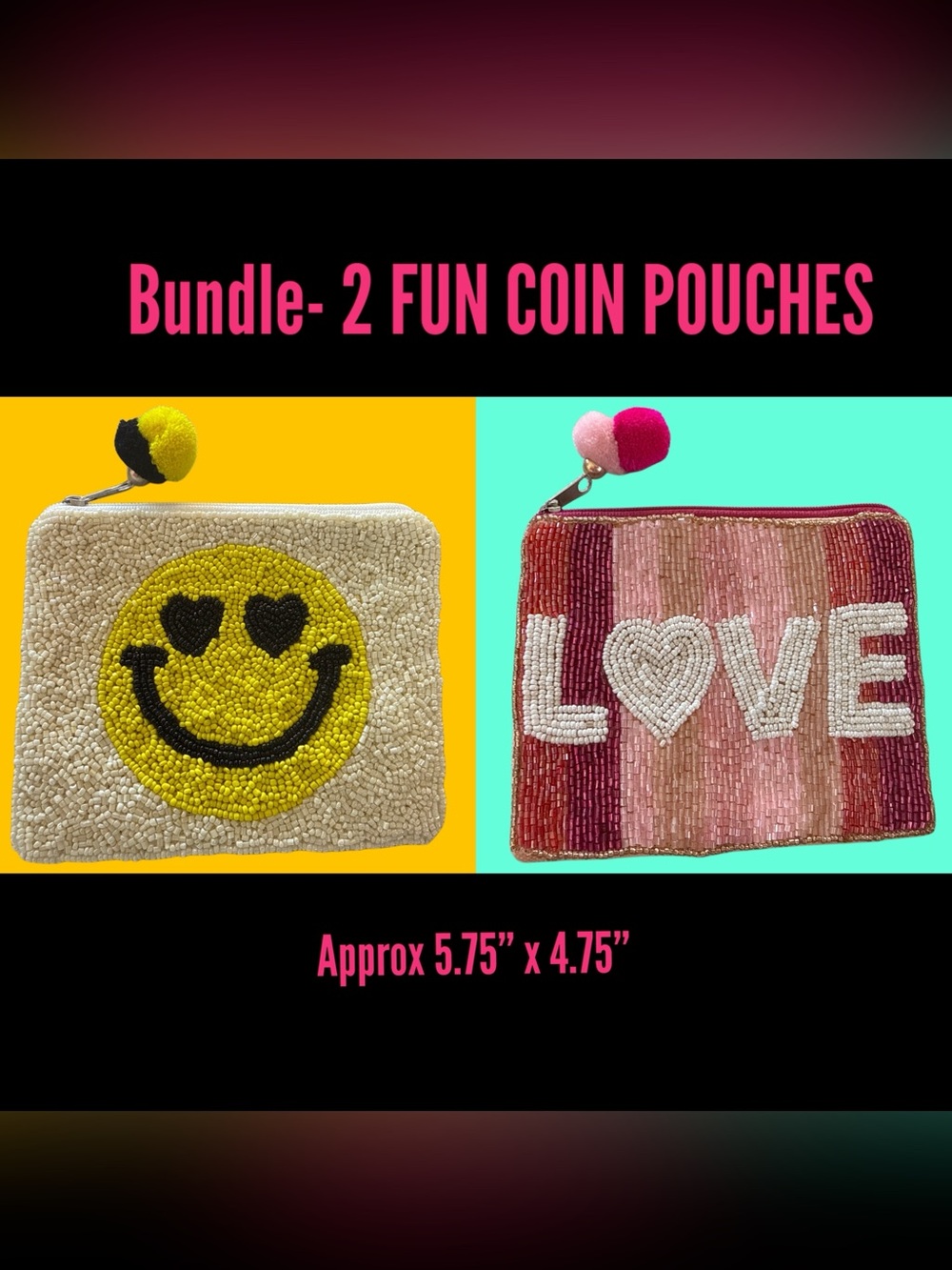 Bundle: 2 FUN 🖤 BEADED COIN PURSES- NEW!